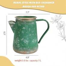 Jarrón de jarra vintage jarrón rústico jarrón de granja para flores jarrón de leche de metal vintage jarrón pequeño decorativo decoración shabby chic para el hogar cocina baño - Verde - Ver 3