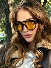 1PC Women's Aviator Oversized Fashion Glasses, Double Bridge Design High Quality Lightweight Portable Durable Personalized Versatile , Great For Daily Outdoor Commuting Travel Outfits, With Glasses Box - Multicolor - View 11