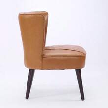 Armless Lounge Chair In Light Brown Genuine Leather – Solid Rubberwood Base, Modern Comfort - 棕色 - 查看 4