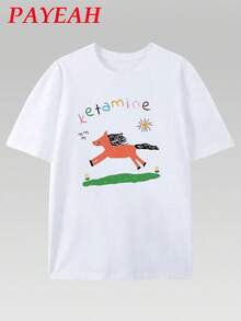 PAYEAH Funny Ketamine Horse T-Shirt (Single) 100% Cotton 220g Heavyweight Cotton T-Shirt, Retro Style & Loose Fit - 白色 - 查看 1