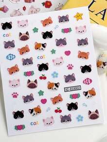 2/1 Folhas de Autocolantes para Arte de Unhas com Gato Fofo & Coelho Feliz - Gato Siamês, Gato Azul, Gato Laranja, Coelho, Estrela, Coração, Bolo, Peixe, Morango, Decalques de Unhas com Design Brincalhão, Suprimentos de Unhas com Animais Adoráveis em Estilo Japonês - Adequado para DIY & Decoração de Unhas - Multicolorido - Ver 10