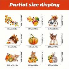 9Pcs Large Autumn Window Clings With Pumpkin, Maple Leaf, Hedgehog And Deer Patterns, For Home, Party And Shop Window Decoration. - Multicolor - View 8