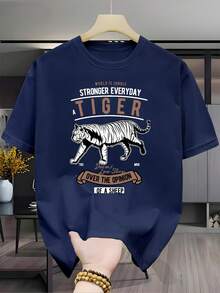 Nueva camiseta versátil de moda casual% algodón con estampado de manga corta - Fondo negro para hombre con estampado de tigre blanco y texto inspirador, unisex (para hombres y mujeres), material cómodo, camiseta de manga corta, adecuada para todas las estaciones. Regalo para vacaciones y cumpleaños - Estilo unisex. - Negro - Ver 7