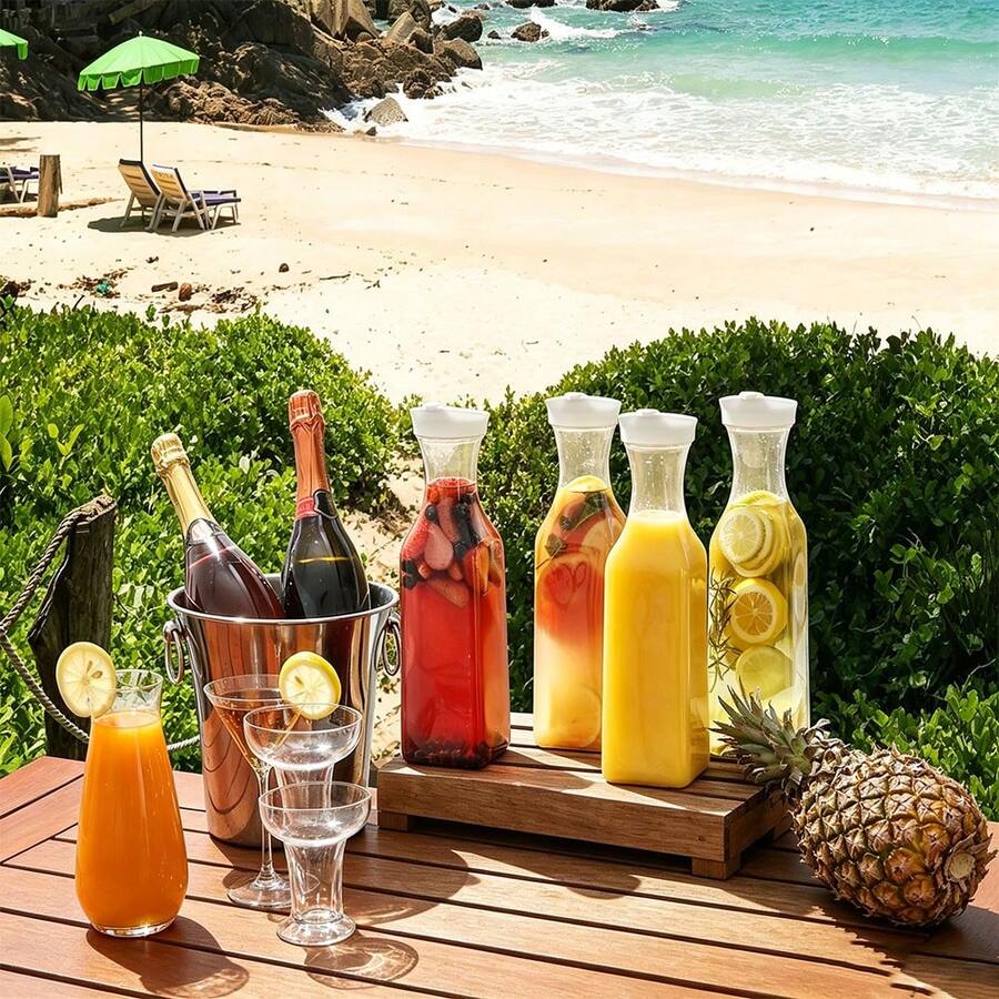 1pc Plastic Juice Pitcher With Lid, Suitable For Mimosa Cocktail Bar, Covered Beverage Pitcher, Water Bottle, Milk Container, Transparent Drink Container (Refrigerator ), Food Storage, Square Water Pitcher, Bar & Restaurant Supplies - Clear - View 1