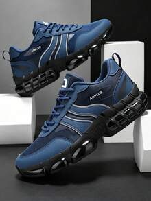 Men's Sports Shoes 2026 Newest All-Black Thick Sole Chunky Sneakers Height-Increasing Shock-Absorbing Breathable Mesh Athletic Shoes Streetwear Versatile Men's Shoes Leather PU Mesh Splicing Marathon Running Shoes Men's Plus Size 46 Shoes Youth Handsome Men's Shoes - Royal Blue - View 15