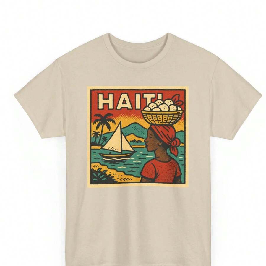 Camiseta Retro de Haití: Camiseta Gráfica Vintage Haitiana - Negro (Solo disponible en blanco y negro) - Ver 1