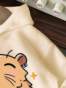 Baby Girl Cartoon Print Hooded Warm Sweatshirt - Apricot - View 4