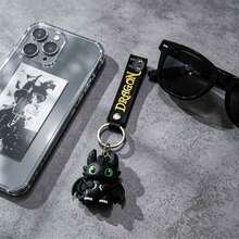 MINISO How To Train Your Dragon Toothless Black Dragon Keychain, Cute Dragon Mini Figure Bag Charm With Black Lettering Webbing And Metal Key Ring, Backpack Handbag Car Key Accessory, Back To School Gift - Style 2 - View 4