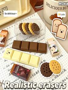 4pcs Cute Cartoon Snack Shaped Eraser Set, Writing Or Correction Tool, Office Supplies, Personalized Office Supplies, Personalized Stationery, Suitable For Office, School, Back To School Essentials - Simulated Snacks - View 5