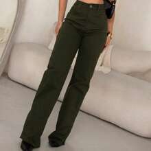Green Wide-Leg Pants - xanh quân đội - Xem 1