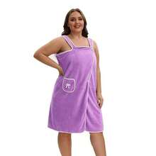 1pc Plus Size Women's Bathrobe Wrap Towel, Thin Lightweight Coral Fleece High Absorbent Quick Dry Home Sleep Dress, Suitable For Bath, Pool, Spa - Large Size - View 8