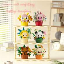 Micro Particle Building Blocks Dessert Pet Potted Plant Set, Red Panda Capybara Bear DIY Assembly Decor, Educational Healing Desktop Ornament, Student Birthday Gift Party Favor, Suitable For Children Building Block Collection Enthusiasts - 彩色 - 查看 6
