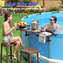 Above Ground Pool Bar Heavy Duty Matte Black Poolside Table Swim Up Drink Holder Floating Snack Tray Floating Bar For Round Oval Frame Pools - Silver Mirror Finish - View 5
