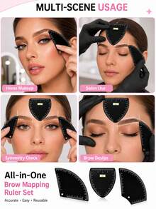 4pcs/1pc Eyebrow Shaping Ruler Set, Eyebrow Measuring And Shaping Tool Set, Includes Eyebrow Brush, Reusable Eyebrow Symmetry Ruler Template, Used For Eyebrow Positioning, Drawing, Trimming, Microblading, Makeup Beginners, Semi-Permanent Makeup Practice And Beauty Salon Beauty Tools - Multicolor - View 3