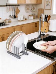 Rak Pengeringan Piring Plastik Kreatif, Rak Penyimpanan Dapur Multifungsi, Cocok untuk Piring dan Tutup Panci, Desain Minimalis Warna Solid, Bahan Plastik Halus dan Tahan Lama, Gaya Rumah Modern dan Praktis, Cocok untuk Semua Musim, Struktur Drainase Berongga, Tata Letak Berlapis yang Hemat Ruang - MultiWarna - View 3