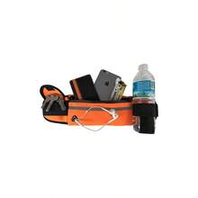 Cangurera Deportiva con cinturon elastico y salida de de audifinos. Rionera con bolsa de malla para hacer ejercicio, para correr, de viaje o excursion para hombre y mujer. para  de celular, dinero y mas accesorios. Fanny pack waist bag para gym, running, corredores, ciclismo, senderismo, gimnasio. - naranja - Ver 2