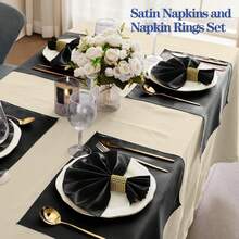 8/10/16pcs Satin Napkin 30*30cm/11.8*11.8inch Classic Solid Color Design Elegant Perfect For Daily Home Dining Holiday Celebrations Birthday Parties Wedding Receptions Bridal Banquets - Black - View 5