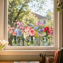 Spring Floral Vase Window Decals, Electrostatic Static Cling Stickers, No Glue, Removable & Reusable, Colorful Flower Bouquet Sticker, Non-Adhesive Glass Decoration, For Indoor Window, Home Aesthetic Decor - Vase Window Stickers - View 3