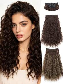 4pcs/Set Curly Hair Extensions, 16 Inch Heat-Resistant Synthetic Hair, Clip-In Hair Extensions For Women, Suitable For Party, Wedding, Festival And Daily Wear, Halloween - Multicolor - View 2