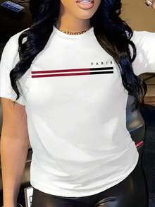 Camiseta Gráfica Y2K para Mujer Hot Hour - Estampado de París, Rayas Blancas y Negras, Mezcla de Poliéster Suave, Lavable, Camiseta Casual de Manga Corta para Todas las Temporadas, Camiseta para Uso Diario |     Moda Y2K | Comfortable Fit, Woman'S Shirt, Pretty-Shirt Women, Woman'S Blouse, Woman'S, Woman'S-Shirt Tops De MujerPlayeras De MujerBlusas Para MujerRopa Deportiva De MujerCamisetas Para MujerPlayeras De Algodón MujerBlusas Casuales Blusas Casuales Para Dama Conjuntos Casuales Para Mujer Sudaderas Blusas Elegantes Dama Ropa De Mujer - Blanco - Ver 1