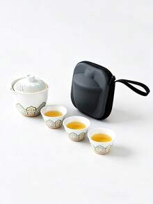 Portable Ceramic Travel Tea Set, Lotus Pattern Kung Fu Tea Set With Storage Bag, Reusable Gaiwan Teaware For Camping, Hiking & Office, Tea Kit For 3 People,Japanese Tea Sets - Multicolor - View 14