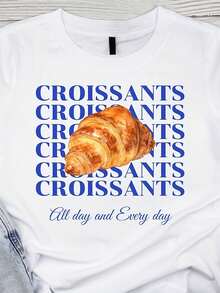 Camiseta con Gráfico de Croissant, Estética Coqueta, Camiseta de Le Croissant, Camiseta de Pastelería, Camiseta para Brunch, Estética Francesa, Regalo para Viajes a Francia. Camiseta de Algodón Grueso de 220 g para Mujer – Confeccionada con Algodón Grueso de Primera Calidad con una Sensación Suave pero Resistente, Ofreciendo Comodidad Transpirable de la Mañana a la Noche. Perfecto para uso diario, viajes, ocasiones informales, deportes o para usar en capas durante los días más fríos. Una opción versátil y a la moda para lucir un estilo urbano, relajarse en casa o mantenerse activo en cualquier lugar. Transpirable y cómoda. - Blanco 1 - Ver 1