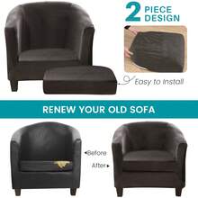 Elastic Armchair Cover For Bathtub Chairs, 2-Piece Set, Velvet Cover With Cushion Cover, Removable And Washable, Club Chair Cover For Office, Dining Room, Club Chair - Dark Grey - View 5