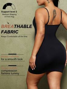 1pc Plus Size Women's Shaping Home Sleep Dress, Tummy Control Butt Lift Seamless Dress PAUKEE - Black - View 2