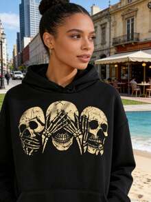 Stylish Sweatshirt Women's Printed Pattern Hoodie - Printed Pullover Sweatshirt, With Kangaroo Pocket, Adjustable Drawstring Design, Casual And Comfortable Autumn And Winter, Regular Fit Mother's Day  Mother's - Black 01 - View 1