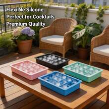 1pc Large Square Ice Cube Mold, Soft Silicone Material, Very Practical Ice Tray, Ice Maker, Summer Kitchen Essential, 15-Cavity Silicone Ice Tray, Cold-Resistant And Durable, Can Be Used As Ice Mold, Pudding Mold, Suitable For Home, Bar And Other Places, Easy To Use. - Blue - View 3