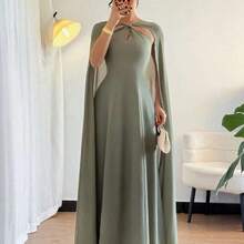 guangzhougaolangshangmao  Vestido verde para mujer, ropa de resort elegante para primavera/verano, vestido formal con capa elegante para mujer, vestido de estilo capa para mujer - Azul - Ver 2