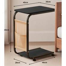 EZIFY C-Shaped Side Table With Wheels, Mobile Sofa Table In Wood Look With Shelf & Side Pocket, Space-Saving Bedside Table For Living Room, Bedroom, Bed & Sofa - Black - View 3
