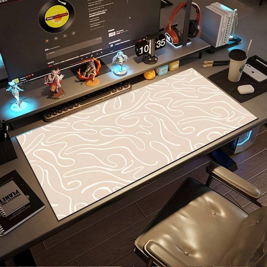 1pc Mouse Pad (Light Brown Smooth Curve Pattern) Durable Extra Large Non-Slip Rubber Desk Mat, Gaming Office Accessory Home Multifunctional Rectangular Esports Keyboard Pad, - Full Desk Coverage - PC Accessory - Laptop Mouse Pad | Student Supplies | Esports Gear | Office Accessory Perfect Holiday Gift - Light Brown Smooth Curves - View 1