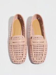 Mocassins Oxford à enfiler pour femme grande taille, printemps/été 2026, marron café, noir et blanc, bout carré, style rétro décontracté, ajourés, respirants, tressés, polyvalents, pour shopping et trajets quotidiens, légers, confortables, à semelle souple, coupe profonde, chaussures de marche sans fatigue - Rose bonbon - Voir 8