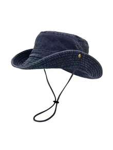 1 pieza Sombrero de cubo con cordón decorativo para mujer, diseño de correa ajustable para la barbilla, unicolor, minimalista y versátil, tratamiento desgastado, tela suave, protección solar y a prueba de viento, de moda, adecuado para viajes, playa, vacaciones, uso casual diario, unisex - Multicolor - Ver 3