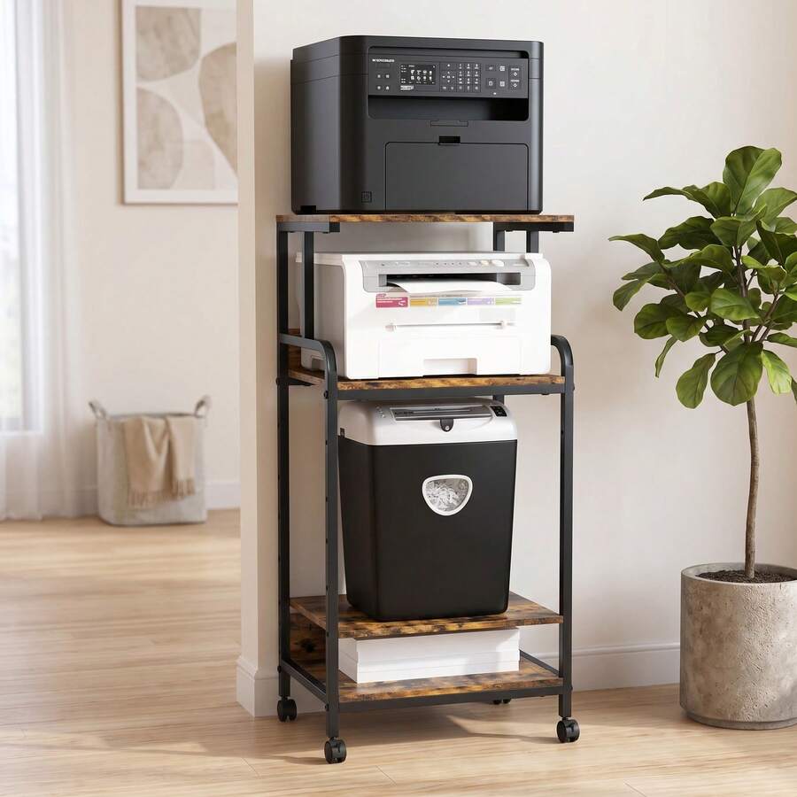 4-Tier Rolling Printer Stand With Storage, Large Movable Printer Cart On Wheels, Multifunctional Trolley For Fax Scanner Files Media Player, Practical Furniture For Home Office Kitchen - Brown - View 1