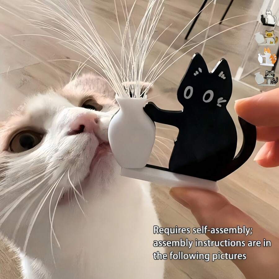 1pc Cat Whisker Hair Collector (Self-Assembly Required), Black Cat Vase Fridge Magnet, Acrylic Cat Push Bottle Magnetic Fridge Magnet, Cat Souvenir, Vase Can Hold Fresh Flowers, Multifunctional, Fun And Interesting Small Gift For Friends. - one-size - View 1