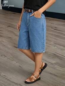 Celana Pendek Bermuda Denim Polos Wanita Kasual Musim Panas - Light Wash - View 4