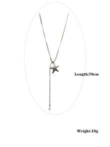Silver Star Pendant Necklace For Women, Ins Niche High-End Versatile Sweater Chain, Adjustable Long Length Accessory - Silver - View 9