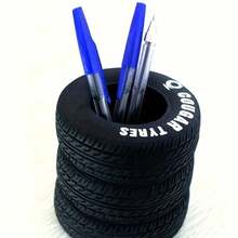 1/2pcs Fun Tire-Shaped Pen Holder - Durable Black PVC Desk Organizer With Letters, Suitable For School And Office - One Tire Pen Holder - View 1
