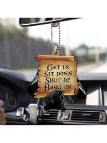 2pcs Halloween Bat Hanging Ornaments, Hanging Bat Party Decorations, Flat Acrylic Bats With "Come In Sit Down Shut Up Hold On" Text, Gothic Style Car Rearview Mirror Charms, Fireplace Wall Yard Home Decor, Halloween Decorations - Multicolor - View 1