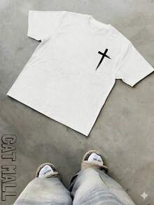 2026 New Men's Short Sleeve Graphic T-Shirt, Jesus Cross Design, Faith, Daily Wear, 100% Cotton, Unisex, Gift Idea For Him Or Her, Religious Clothing, Spiritual Clothing, Design Of - 駝色 - 查看 4