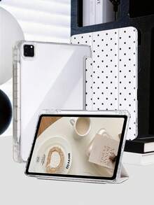 波點白色平板保護殼，相容 iPad Mini6/Mini7/Air/Air2/9.7/10.2/10.5/10.9 (Air4-Air8)/Pro 11/10th Gen/A16/Pro 11 2024 機型，彩繪圖案平板保護殼配透明壓克力背殼，三折支架，自動休眠/喚醒，內建筆槽，不含筆，部分機型附相機框 - 黑與白 - 查看 7