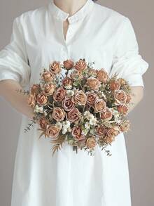 1/3/60 pezzi profumo di rose artificiali vintage con bordi bruciati, fiori finti di alta qualità anti-ossidazione con tocco realistico, decorazione per la casa per tavolo del soggiorno, giardino esterno, scene di matrimonio e fidanzamento - Marrone arancio - Visualizzare 6