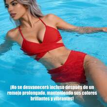 2 piezas traje de baño bikini para mujer, bikini minimalista de unicolor, conjunto moderno para playa, piscina y vacaciones de verano - Azul - Ver 2