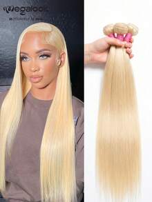 MEGALOOK 1pc & 3pcs/Pack Silky Straight Hair Bundles #613 Blonde, Transparent Lace With Realistic Skin Feel, 16-26 Inches, 100% Human Hair Extensions, Soft & Tangle-Free, Unprocessed Virgin Hair Extensions For Women's Daily Use - S613 - View 2