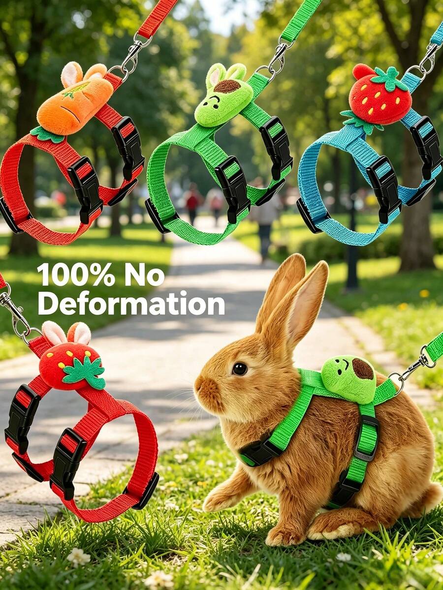 1 bộ dây xích và đai đeo mèo điều chỉnh được, thiết kế thoáng khí họa tiết hoạt hình, phù hợp cho thỏ và thú cưng nhỏ