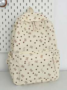 3-Piece Nylon Bow Print Backpack Set, Foldable Multi-Pocket Large Capacity Zipper Backpack, Suitable For Teenagers And High School Students - Yellow - View 5