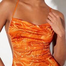 dagjydgfyja   Vestido De Punto Sin Espalda Para Mujer Con Estampado Fluido - Naranja - Ver 5
