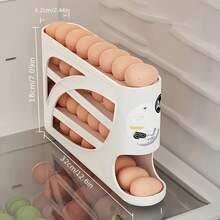 4 Tier Rolling Holder With Space Saving Side Door Design Holds 30 Eggs Smooth Glossy Convenient Handle Kitchen Fridge Storage Modern Durable Plastic Kitchen Accessory - White - View 8